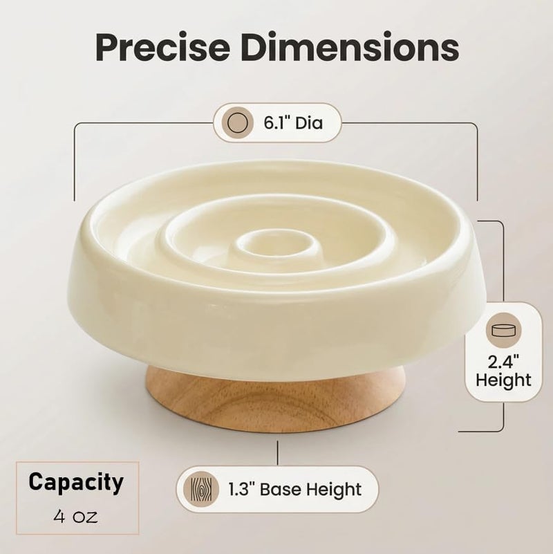 Vitisyao Ceramic Cat Slow Feeder, Raised Slow Feeder Cat Bowl, Anti Vomiting and Whisker Friendly Kitty Dish, Elevated Puppy Kitten Food Bowl for Dry and Wet Food (White) - Image 2